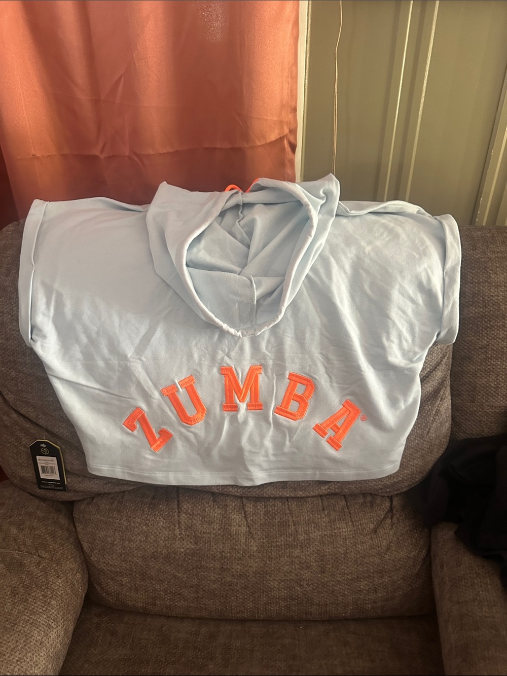 Zumba Fitness Light Blue Hoodie with Neon Orange Logo - Picture 2 of 5